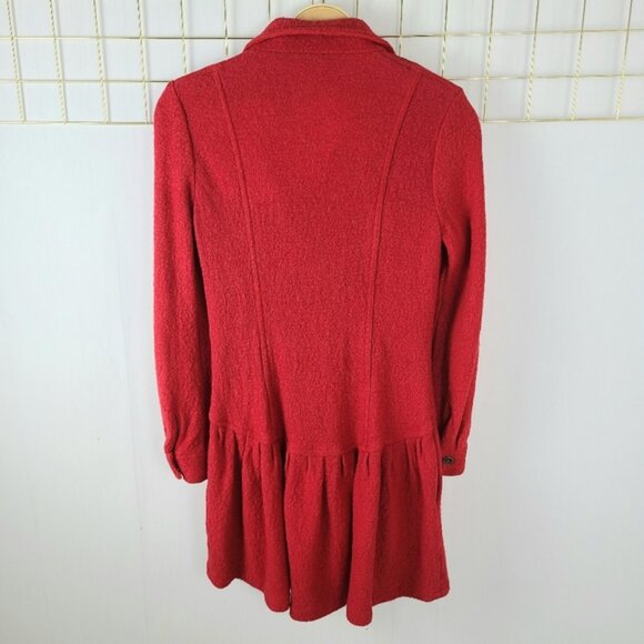 Free People Poppy Red Boiled Wool Blend Boucle Double-Breasted Coat - Picture 3 of 8